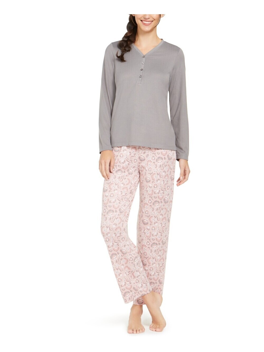 Charter Club Womens Super Soft Knit Henley Top & Printed Pants Pajama Set 2XL